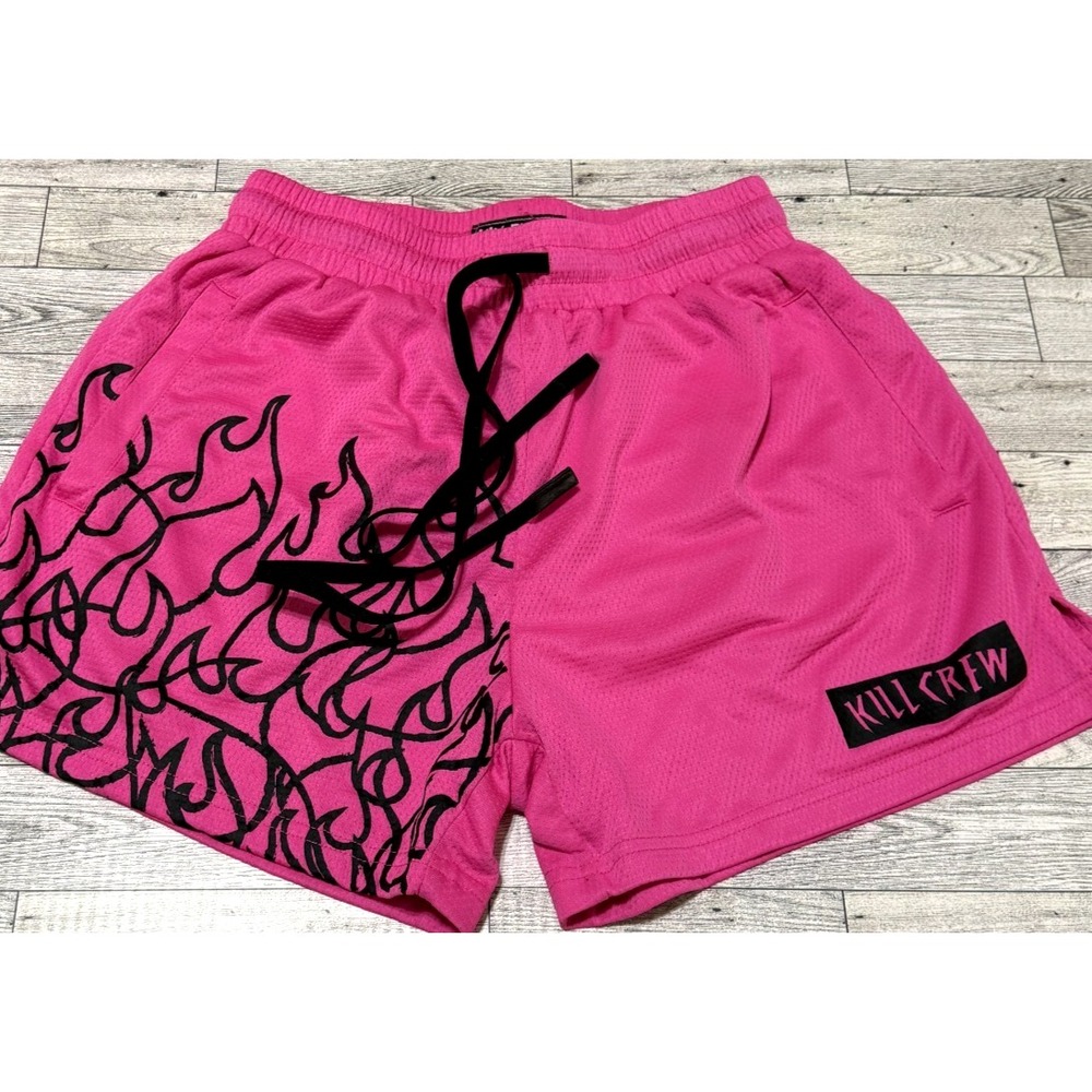 Kill Crew Muay Thai Flame Athletic Gym Shorts Pink Black Unisex Size MEDIUM
